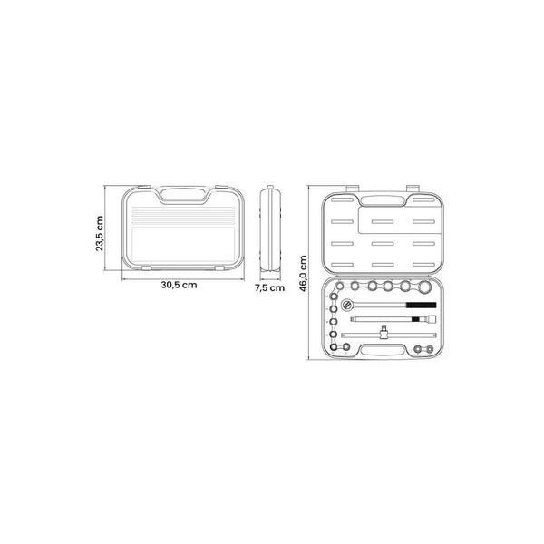 Imagem de Jogo Soquetes 1/2'' Aço Cromado e Maleta Tramontina 17 Peças