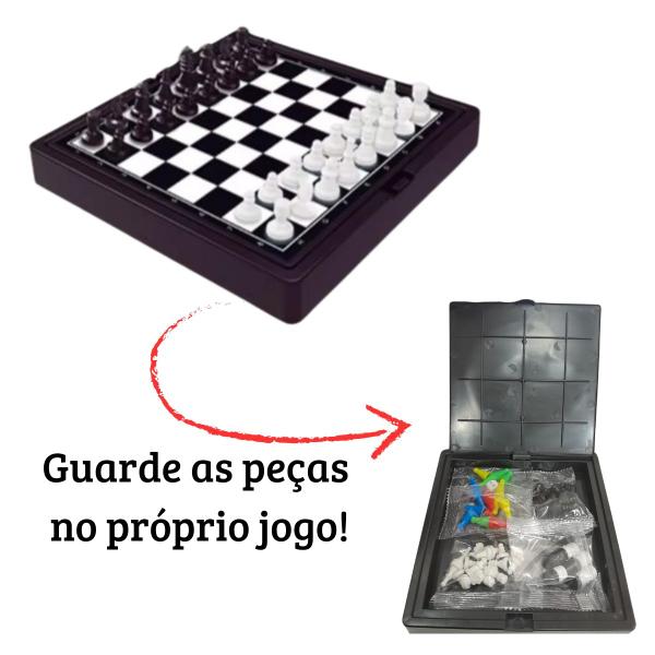 Imagem de  jogo tabuleiro 4 em 1 dama xadrez cobras escada magnetico portatil para todas idades 