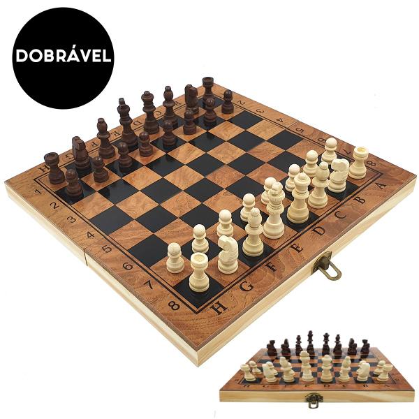 Jogo Tabuleiro De Xadrez Madeira Oficial Dobrável 23x23cm - Uny Gift Imagem de Jogo Tabuleiro De Xadrez Madeira Oficial Dobrável 23x23cm
