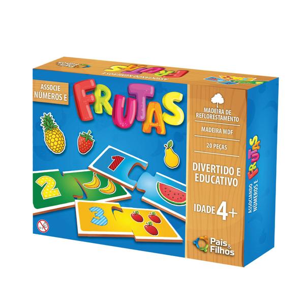 Imagem de Jogo Tabuleiro Educativo Escolar Ache e Encaixe + Associe Numeros e Frutas - Pais e Filhos