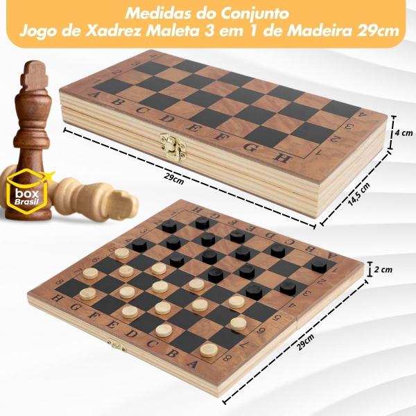 Imagem de Jogo Tabuleiro Xadrez 3 Em 1 Dama Gamão Peças Madeira Maleta Luxo Brincar Aprender Dobrável Viagem