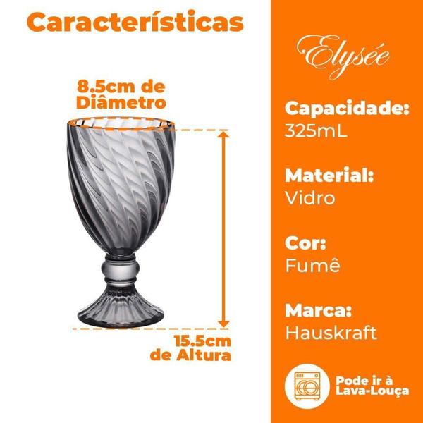 Imagem de Jogo Taças Vidro Cinza Fumê Elysée 325Ml 6 Peças Hauskraft