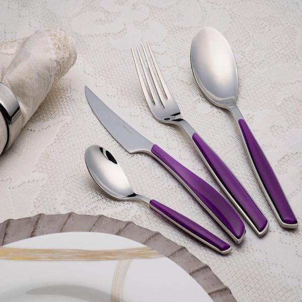 Imagem de Jogo Talheres 24 Peças Inox Cozinha Roxo Glamour Bugatti