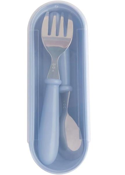 Imagem de Jogo Talheres Clink Colher Garfo Inox Infantil Kit Com Estojo Bebe Azul