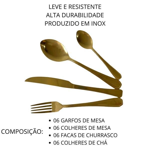 Imagem de Jogo Talheres Gold 24 Peças Colher Garfo Faca Cozinha Inox