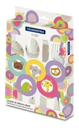 Jogo Talheres Infantil Tramontina Baby Aço Inox 4 Pçs 66970 - Tramontina S/a Cutelaria Imagem de Jogo Talheres Infantil Tramontina Baby Aço Inox 4 Pçs 66970