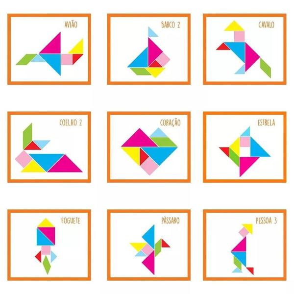 Imagem de Jogo Tangram Quebra-cabeça Clássico Geométrico Infantil Didático Tabuleiro em Madeira