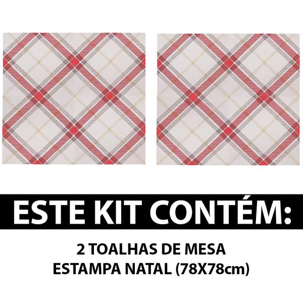 Imagem de Jogo Toalhas De Mesa 2 Peças Estampa Natal Quadrada Algodão 78x78cm Celebra Dohler - Emcompre