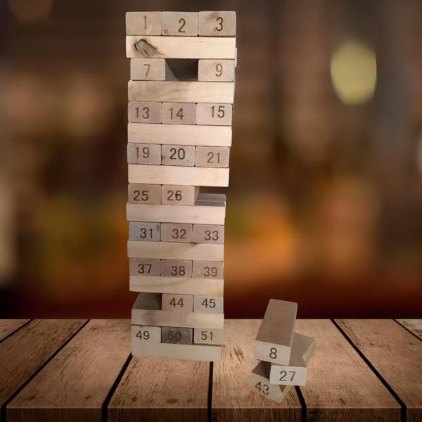 Imagem de Jogo Torre Divertida Em Madeira Caiu Perdeu Jenga 54 Peças