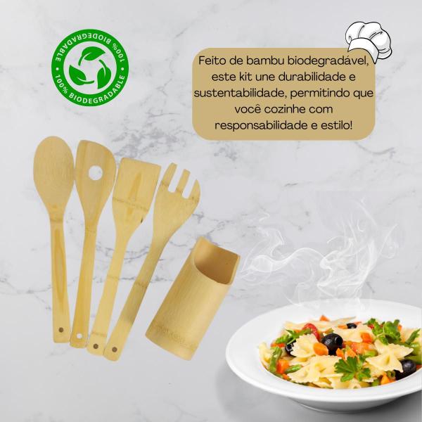 Imagem de Jogo Utensilios Cozinha 5 Peças Colher E Concha De Pau