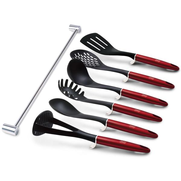 Imagem de Jogo Utensílios Cozinha Suporte 7pçs Burgundy Berlinger Haus Kit Colheres Espátulas Pegador Salada Massas Gourmet Cozinha