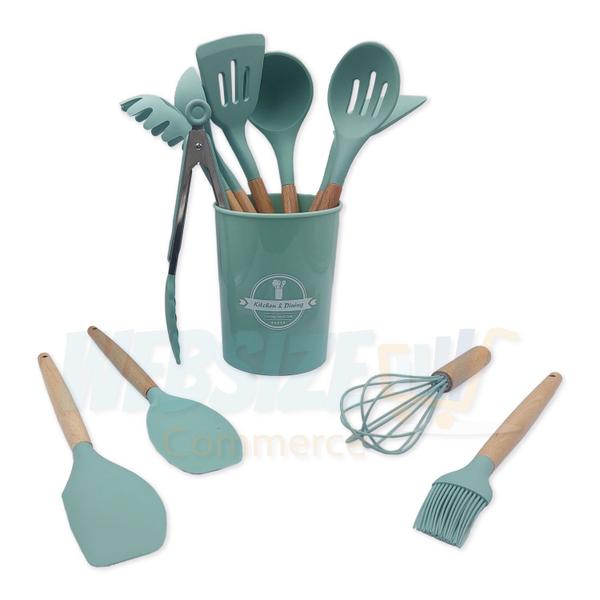 Imagem de Jogo Utensílios de Cozinha madeira silicone verde