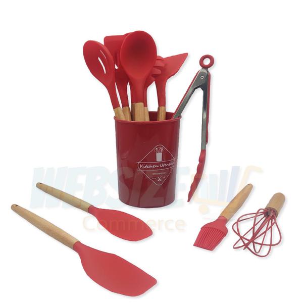 Imagem de Jogo Utensílios de Cozinha madeira silicone vermelho