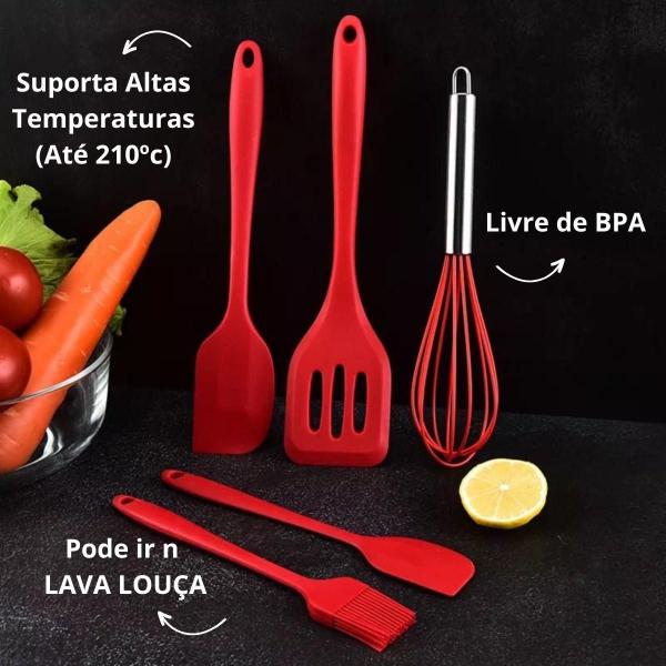 Imagem de Jogo Utensilios De Cozinha Silicone 5 Peças - Vermelha