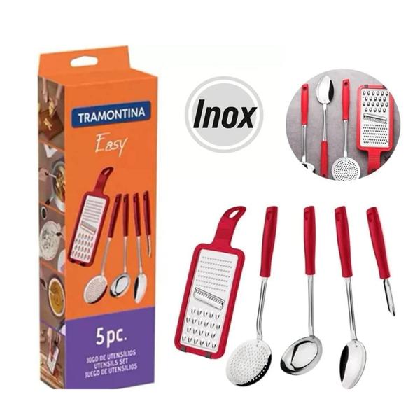 Imagem de Jogo Utensilios Inox 5 peças Easy Vermelho  Tramontina