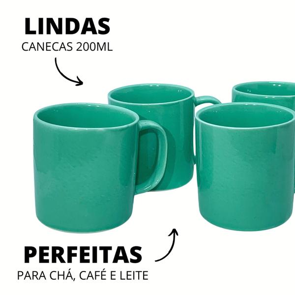 Imagem de Jogo Xicara Caneca Cafe Cha Porcelana Verde 200ml 06un