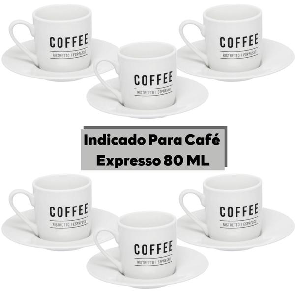 Imagem de Jogo Xícara De Café Porcelana Com Pires 12 Peças 80ML Chá - Hauskraft