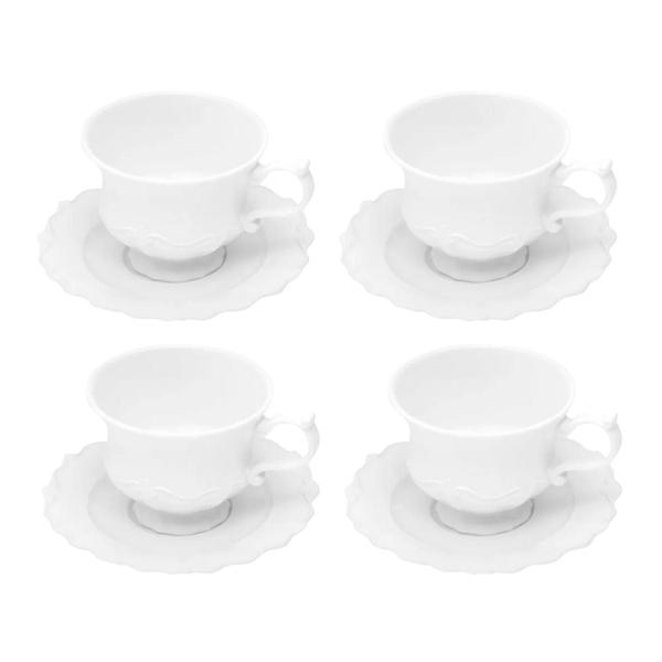 Imagem de Jogo Xicara De Chá Café Pires 200Ml Kit 4Pcs Fancy Branco