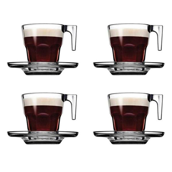 Imagem de Jogo xicaras c/ pires cafe expresso cha 75 ml vidro 8 pcs