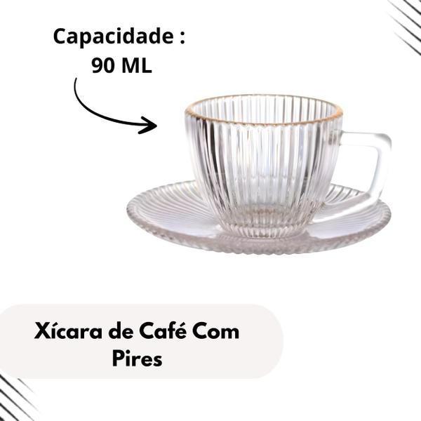 Imagem de Jogo xicaras cafe borda dourada 90ml transparente graffiato