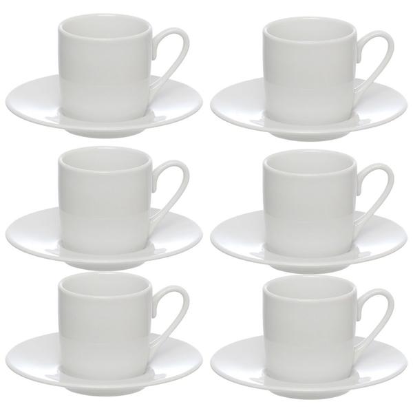 Imagem de Jogo Xícaras Café Brancas Com Pires 12 Peças Porcelana 80ml