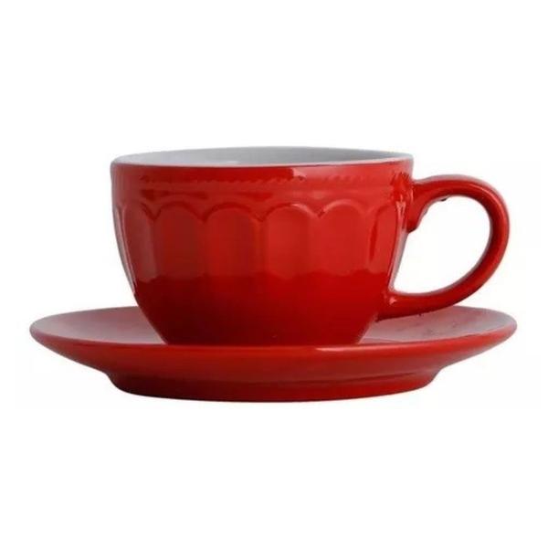 Imagem de Jogo Xicaras Café Chá Porcelana 210ml Pires Colorida 12pçs