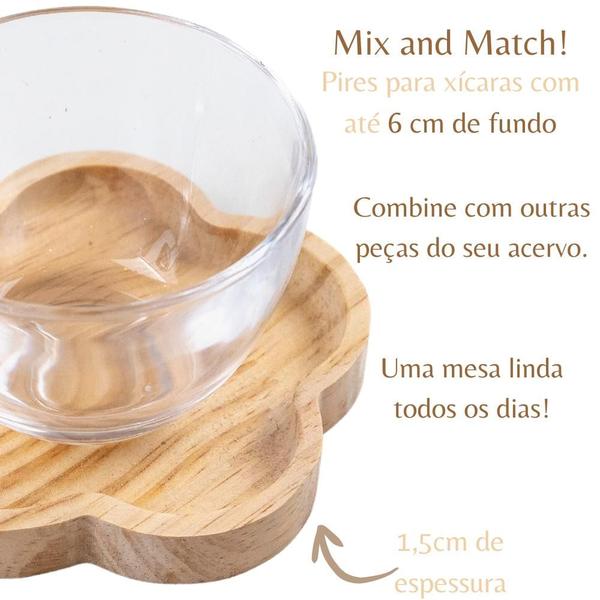 Imagem de Jogo Xícaras Café Com Pires Madeira 12 Peças Vidro 230ml