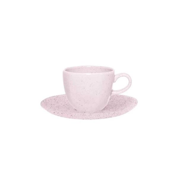 Imagem de Jogo Xicaras de Chá Café Com Pires 220ml Ryo Pink Sand Kit 4 Peças Porcelana Oxford Rosa