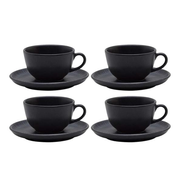 Imagem de Jogo Xicaras de Chá Café Com Pires 4pcs 200ml Cerâmica Oxford Preto Flat Ônix