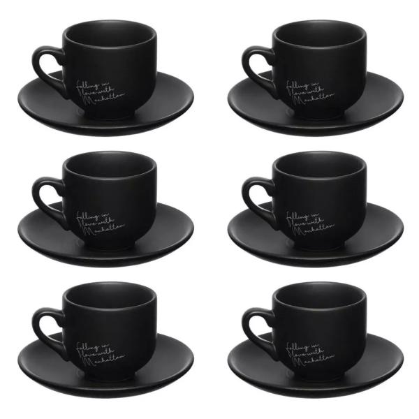 Imagem de Jogo Xicaras De Porcelana Cafe 90 ml Preto manhattan