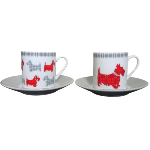 Imagem de Jogo Xícaras e Pires Para Café 70ml Porcelana Dogs - Casambiente