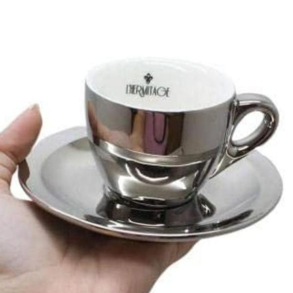 Imagem de Jogo Xícaras para Café Prata Porcelana 80ml Chrominno 6un LHermitage