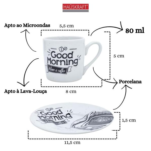 Imagem de Jogo Xícaras & Pires Good Morning 80ml Coffee Chá Lanche Da Tarde - 6 Pares