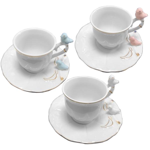 Imagem de Jogo Xícaras Porcelana Birds Round Plate 12pçs 100ml