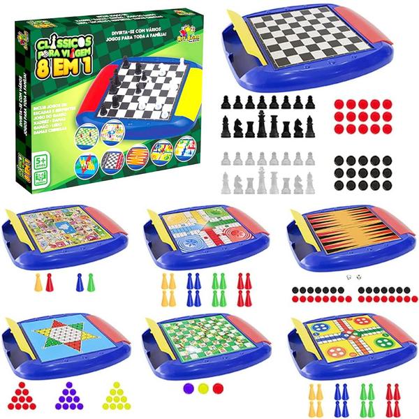 Jogos Clássicos para Viagem 8 em 1 Xadrez Gamão Damas Ludo Art brink Imagem de Jogos Clássicos para Viagem 8 em 1 Xadrez Gamão Damas Ludo Art brink