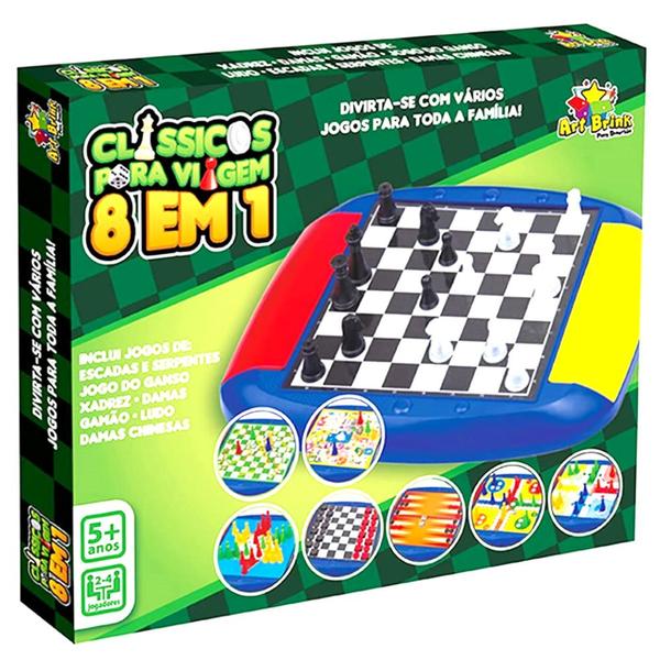 Jogos Clássicos para Viagem 8 em 1 Xadrez Gamão Damas Ludo Art brink Imagem de Jogos Clássicos para Viagem 8 em 1 Xadrez Gamão Damas Ludo Art brink
