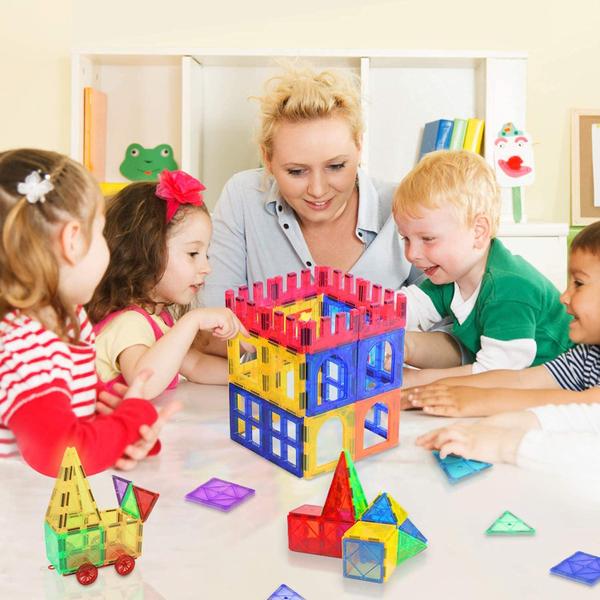 Imagem de Jogos de construção de telhas magnéticas compatíveis STEM Brinquedos STEM para meninos e meninas de 3 anos de idade aprendendo jogando Montessori Brinquedos Crianças Jogos de Atividades - 102pcs Conjunto Avançado