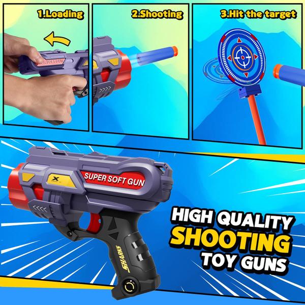 Imagem de Jogos de tiro de foguetes HLDYA Toys with Rotating Target 2 Toy Guns 20 dardos de espuma Brinquedos infantis ao ar livre para meninos de 5, 6, 7, 8, 9 e 10 anos, compatíveis com armas Nerf