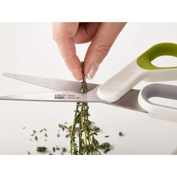 Imagem de Joseph Joseph 10302 PowerGrip Cozinha Tesouras com Aperto de Polegar e Herb Stripper Separa para Limpeza Japonesa de Aço Inoxidável, Branco/Verde