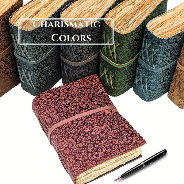 Imagem de Journal LEATHER VILLAGE Leather Floral com relevo floral 200p A6 turquesa