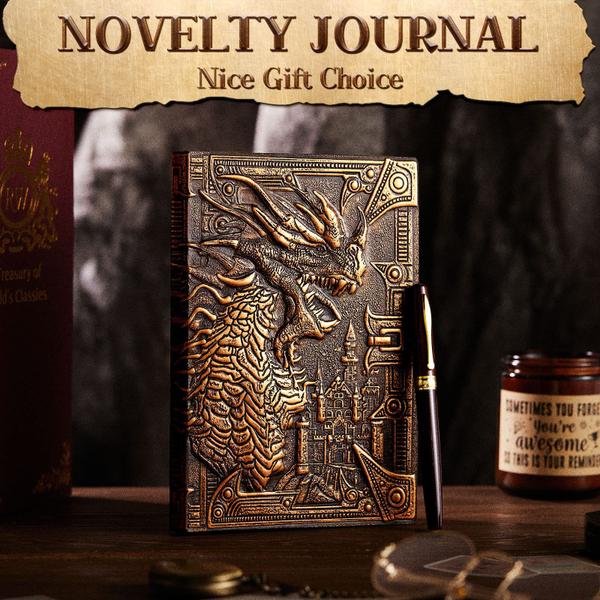 Imagem de Journal Pajean Dragon em couro em relevo A5 vermelho escuro com caneta