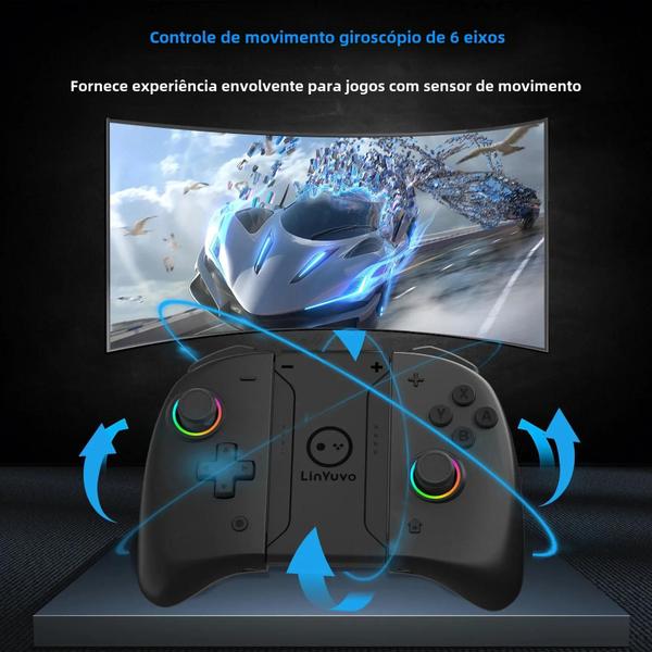 Imagem de Joy-pad Sem Fio com Luz RGB de 8 Cores - Compatível com Nintendo Switch OLED - Programável com Giroscópio e Turbo