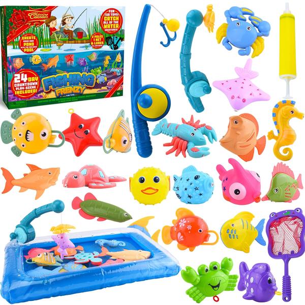 Imagem de JOYIN 2022 Natal 24 Dias Contagem Regressiva Calendário do Advento com Brinquedos de Pesca Jogo de Banho para Crianças Crianças, Jogo de Pesca Magnética Brinquedo com Vara de Pesca e Piscina Inflável Brinquedo de Brincar de Água