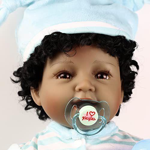 Imagem de JRLCGYP Reborn Baby Dolls Black Boy, 22" African American Realistic Silicone Vinyl Soft Body Baby Doll, Lifelike Weighted Body Doll, Birthday Gift Set for Toddler Aged 3+