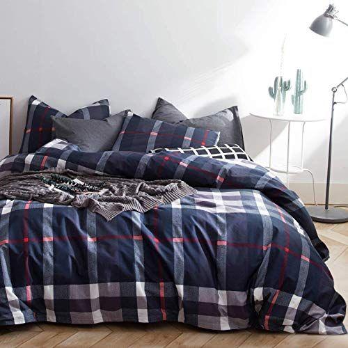 Imagem de Jumeey Capa de edredom xadrez Queen Size azul marinho Grid Bedding Set Buffalo xadrez Bedding Duvet Cover Teens Boys Dark Color Gingham Grid Bedding Tartan Bedding Sets Queen Men Check Duvet Cover Full