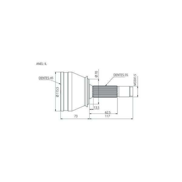 Imagem de Junta Homocinética Citroen  Jumper 1.8 00 a 02 Fiat Ducato Furgão Ducato Maxi Peugeot Boxer 93 a 03 45x35 IL