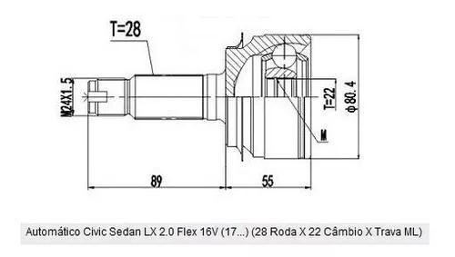 Imagem de Junta Homocinética Honda Civic 2.0 Automático 2017/ed 28x22