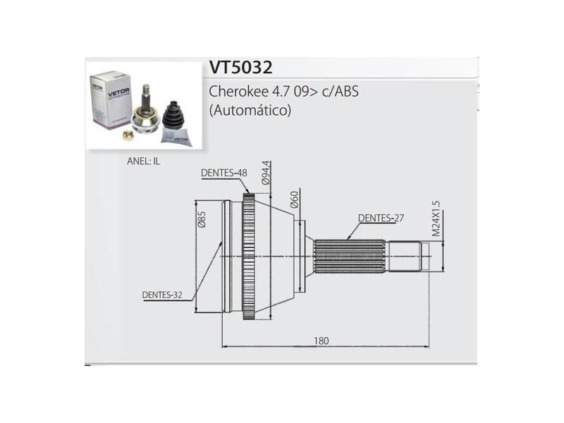 Imagem de JUNTA HOMOCINETICA JEEP CHEROKEE 4.7 09&gt C/ABS AUTOMATICO 32x27