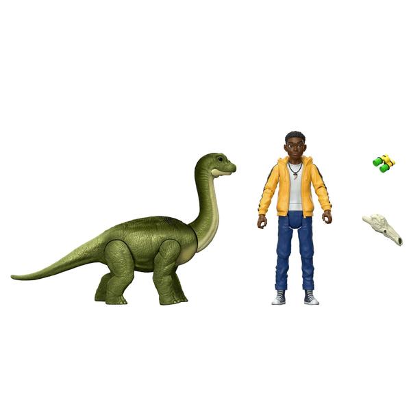 Imagem de Jurassic World Human & Dino Pack Darius & Baby Brachiosaurus Camp Cretáceos Action Figures, 2 Acessórios, Juntas Móveis, Escultura Autêntica, Idades de Presente 4 Anos e Mais