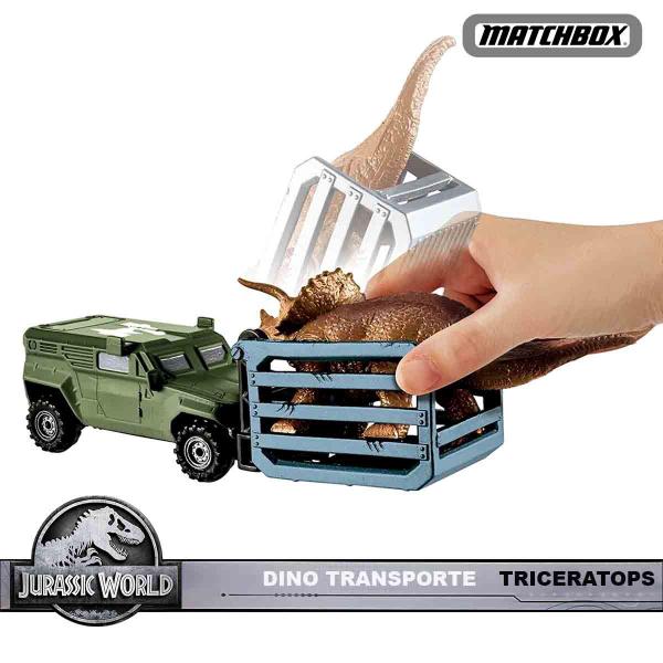 Imagem de Jurassic World Mini Boneco Dinossauro + Carrinho Transportador Matchbox - Mattel FMY35